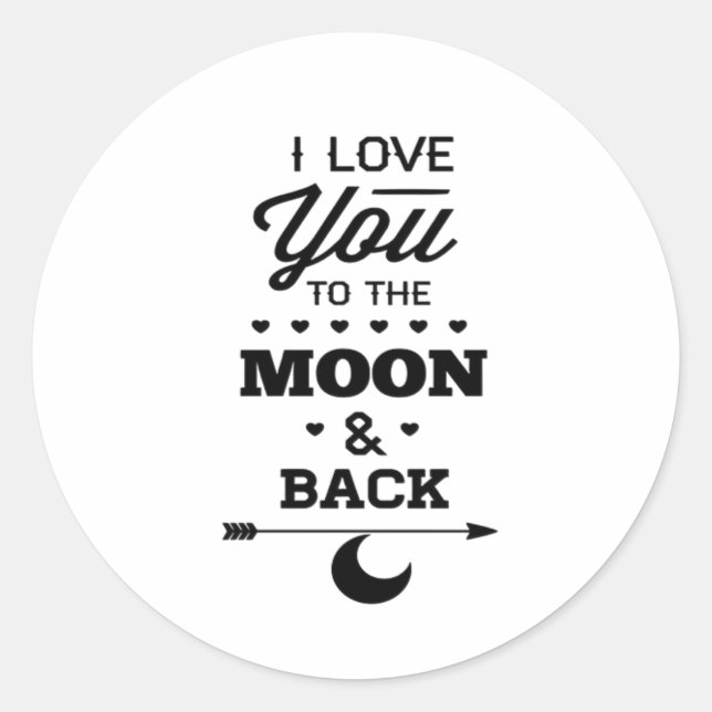 Pegatina Redonda I Love You To The Moon And Back Gray Moon Minimal  (Anverso)
