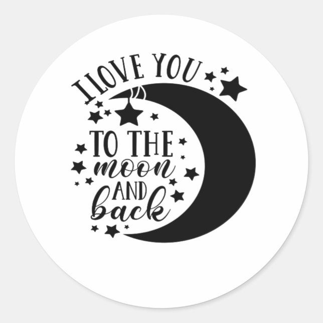 Pegatina Redonda I Love You To The Moon And Back Half Moon Romantic (Anverso)