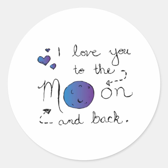 Pegatina Redonda I Love You To The Moon And Back Heartfelt Love Sty (Anverso)
