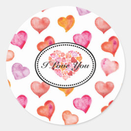 Pegatina Redonda I Love You Watercolor Hearts