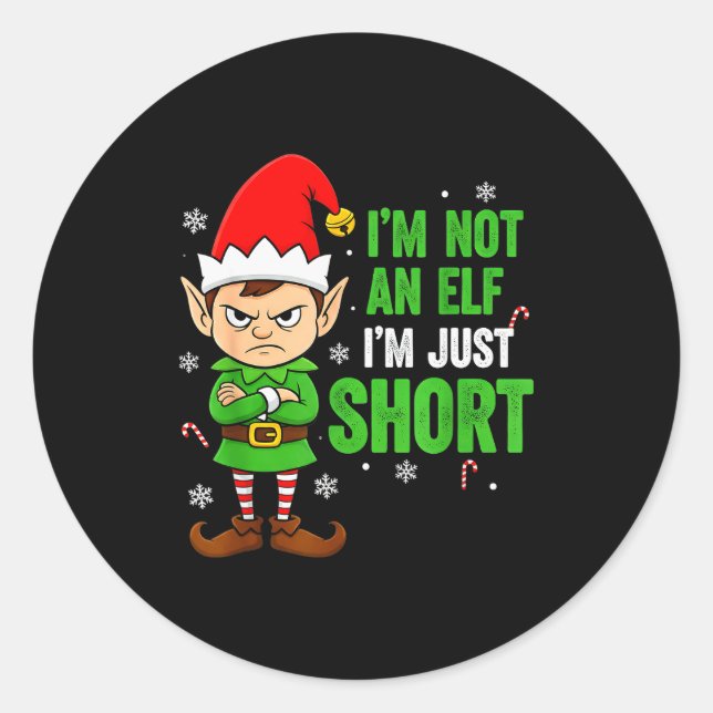 Pegatina Redonda I’m Just Short Funny Elf Christmas  (Anverso)