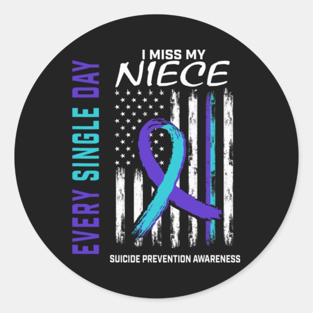 Pegatina Redonda I Miss My Niece Suicide Awareness Prevention Ameri (Anverso)