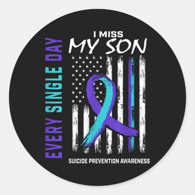 Pegatina Redonda I Miss My Son Suicide Awareness Prevention America (Anverso)