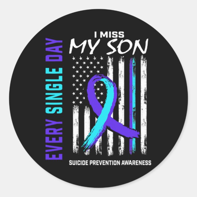 Pegatina Redonda I Miss My Son Suicide Prevention Awareness America (Anverso)