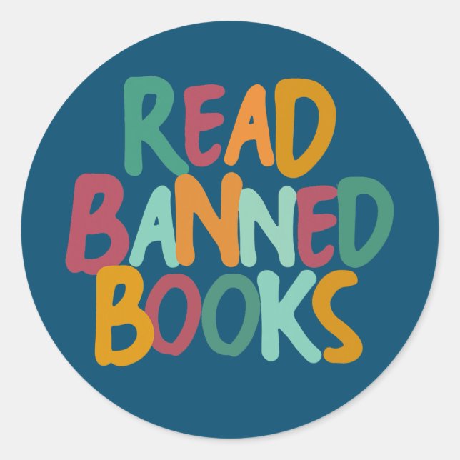Pegatina Redonda I Read Banned Books Reading Bookworm  (Anverso)