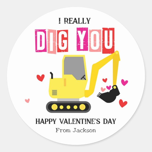 Pegatina Redonda I Really Dig You Classroom Valentine's Day (Anverso)