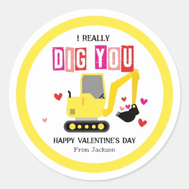 Pegatina Redonda I Really Dig You Classroom Valentine's Day (Anverso)