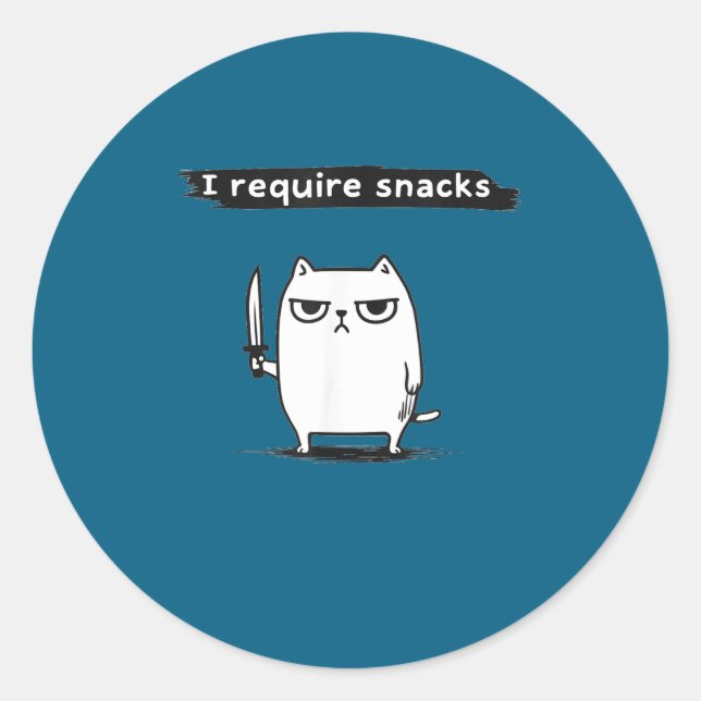 Pegatina Redonda I Require Snacks Angry Cat Funny Meme  (Anverso)