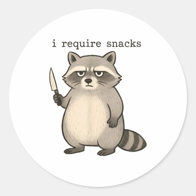 Pegatina Redonda I Require Snacks Funny Mpy Raccoon Trash Meme Snac (Anverso)
