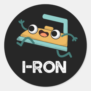 Pegatina Redonda I-ron Gracioso corriendo Iron Pun Dark BG