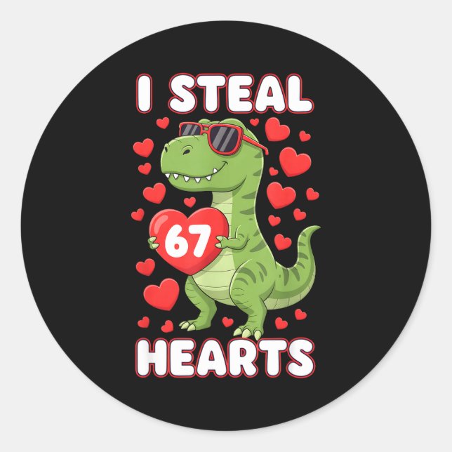 Pegatina Redonda I Steal Hearts 67 Trex Kids Valentines Meme Six Se (Anverso)