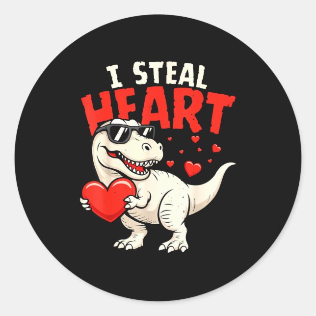 Pegatina Redonda I Steal Hearts Dinosaur Valentines For Boys Girls  (Anverso)