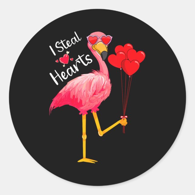 Pegatina Redonda I Steal Hearts Funny Flamingo Lover Valentine's Da (Anverso)