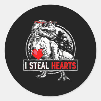 Pegatina Redonda I Steal Hearts Valentines Day Dinosaur Boys Valent