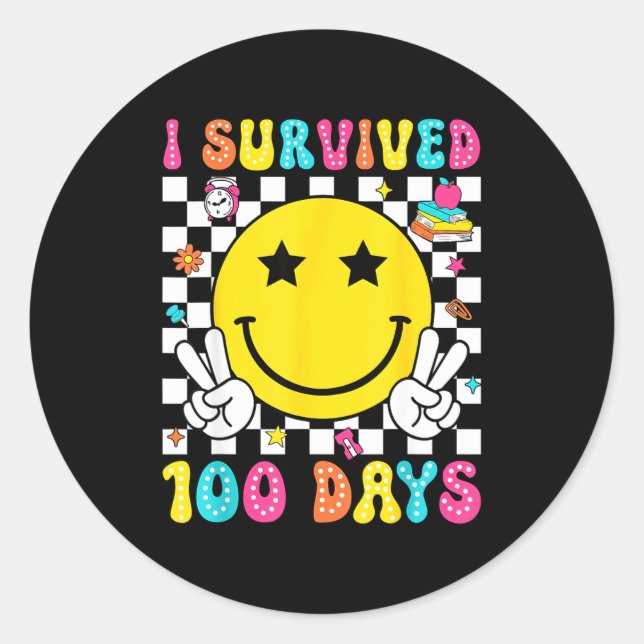 Pegatina Redonda I Survived 100 Days Of School Boys Kids 100th Day  (Anverso)