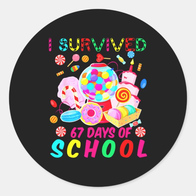 Pegatina Redonda I Survived 67 Days Of School Candy Funny 67 Teache (Anverso)