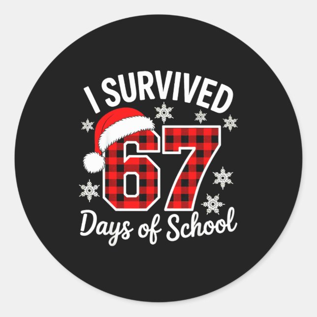 Pegatina Redonda I Survived 67 Days Of School Christmas  (Anverso)