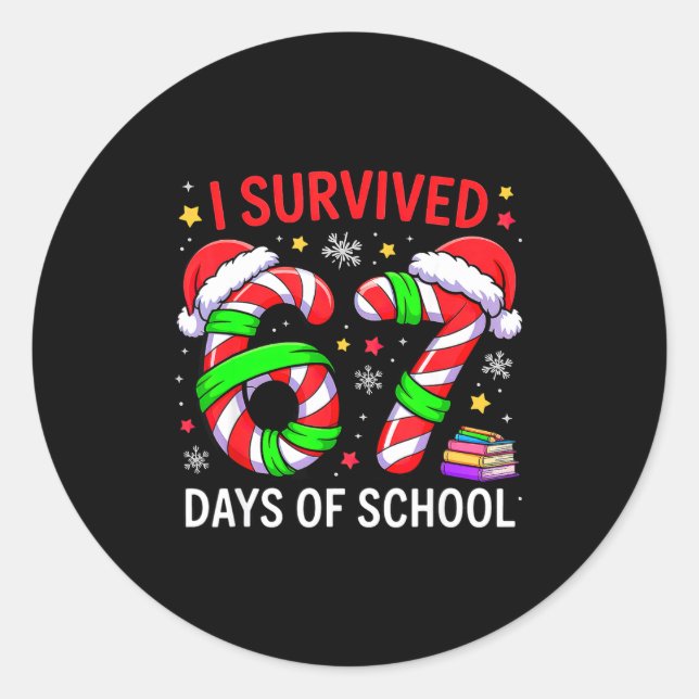 Pegatina Redonda I Survived 67 Days Of School Christmas  (Anverso)