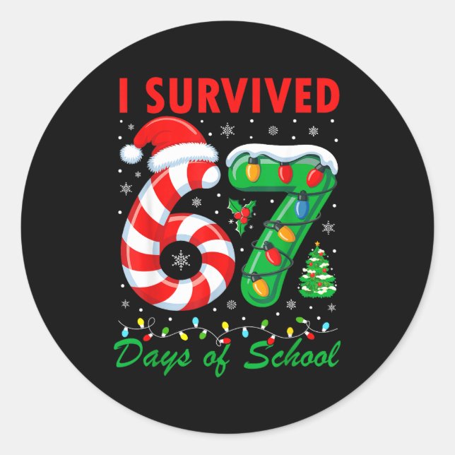 Pegatina Redonda I Survived 67 Days Of School Christmas Candy Cane  (Anverso)