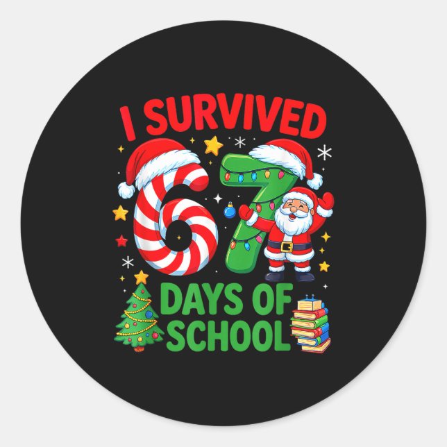 Pegatina Redonda I Survived 67 Days Of School Christmas Candy Cane  (Anverso)