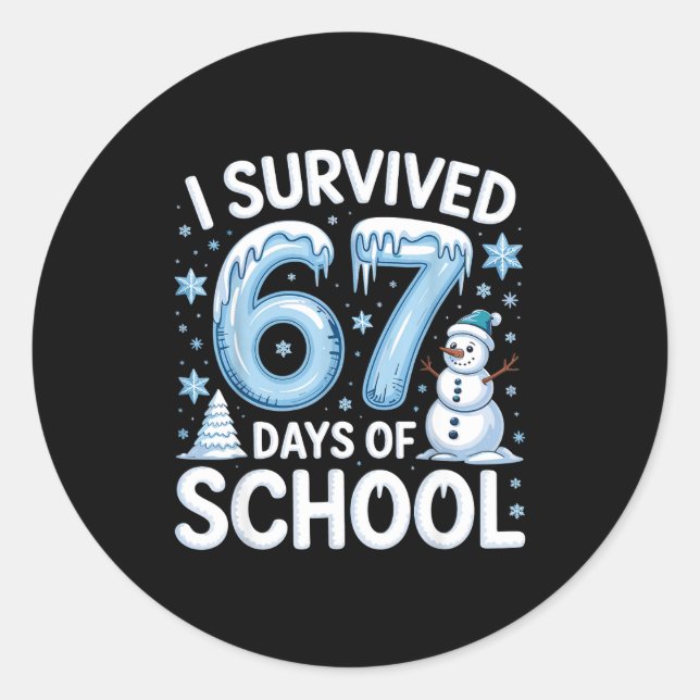 Pegatina Redonda I Survived 67 Days Of School Christmas Candy Cane  (Anverso)