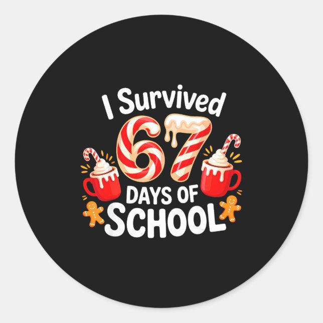 Pegatina Redonda I Survived 67 Days Of School Christmas Candy Cane  (Anverso)