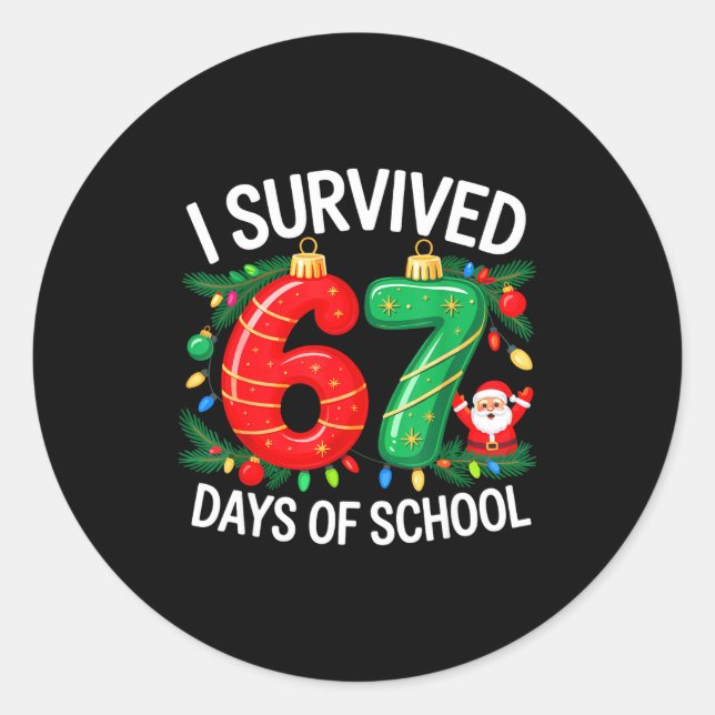 Pegatina Redonda I Survived 67 Days Of School Christmas Candy Cane  (Anverso)