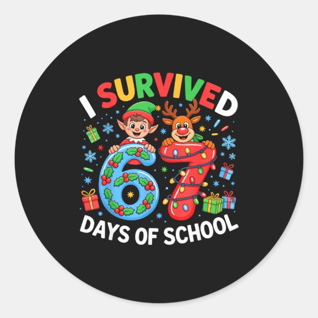 Pegatina Redonda I Survived 67 Days Of School Christmas Candy Cane  (Anverso)