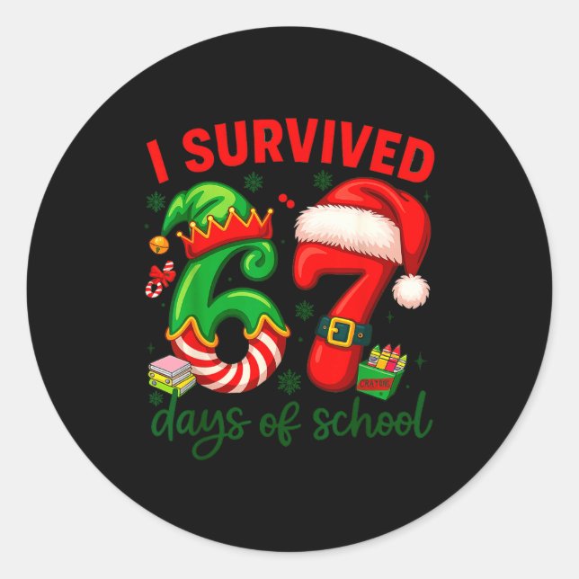 Pegatina Redonda I Survived 67 Days Of School Christmas Candy Cane  (Anverso)