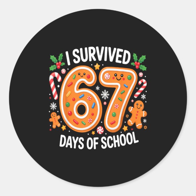 Pegatina Redonda I Survived 67 Days Of School Christmas Candy Cane  (Anverso)