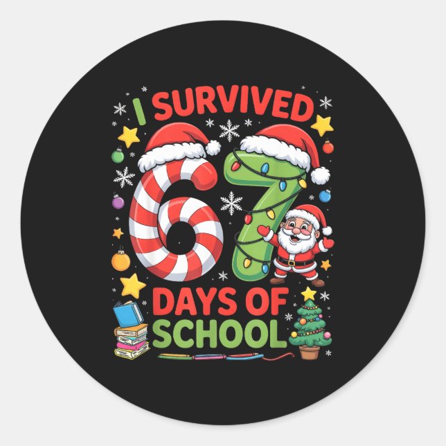 Pegatina Redonda I Survived 67 Days Of School Christmas Candy Cane  (Anverso)