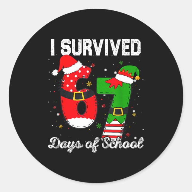 Pegatina Redonda I Survived 67 Days Of School Christmas Candy Cane  (Anverso)