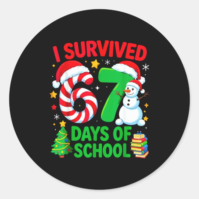 Pegatina Redonda I Survived 67 Days Of School Christmas Candy Cane  (Anverso)