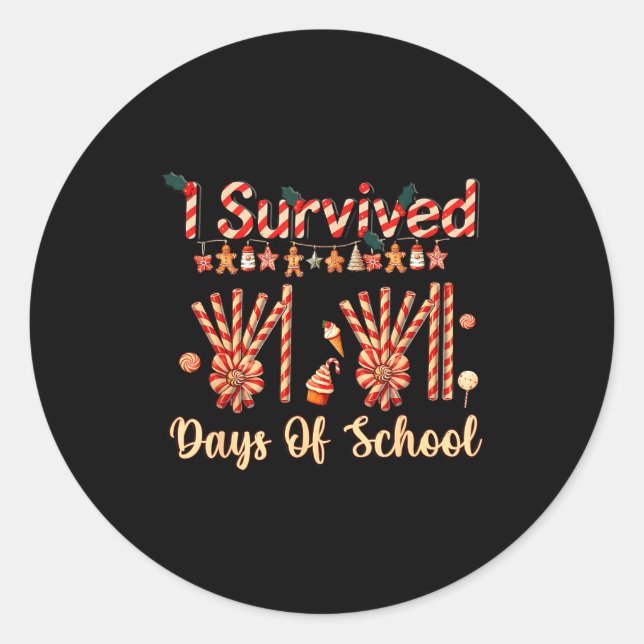 Pegatina Redonda I Survived 67 Days Of School Christmas Teacher Can (Anverso)