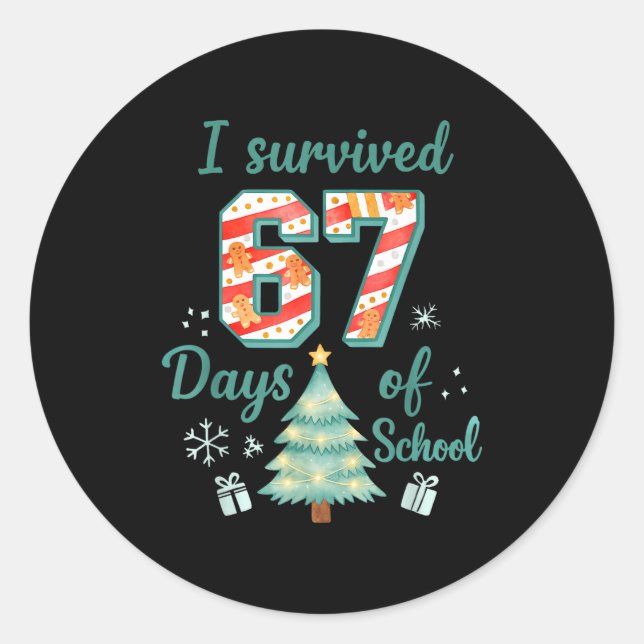 Pegatina Redonda I Survived 67 Days Of School Christmas Teacher Stu (Anverso)