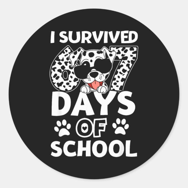Pegatina Redonda I Survived 67 Days Of School Dabbing Dalmatian Dog (Anverso)