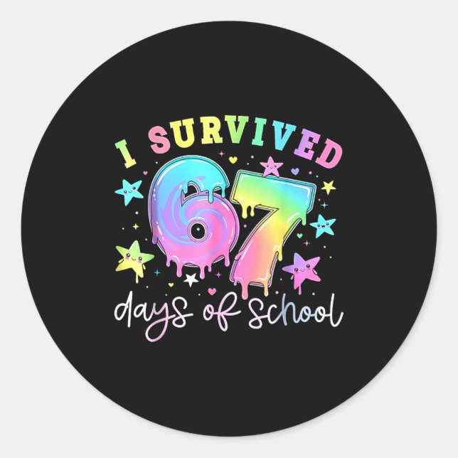 Pegatina Redonda I Survived 67 Days Of School Funny 67 Meme Teacher (Anverso)
