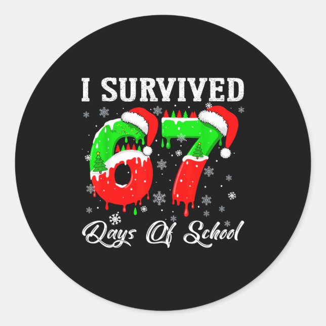 Pegatina Redonda I Survived 67 Days Of School Funny Christmas  (Anverso)