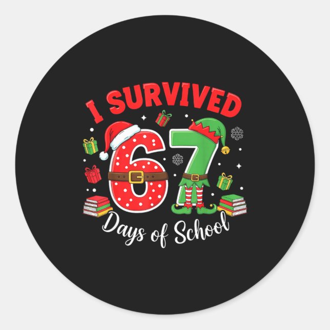 Pegatina Redonda I Survived 67 Days Of School Funny Christmas Teach (Anverso)