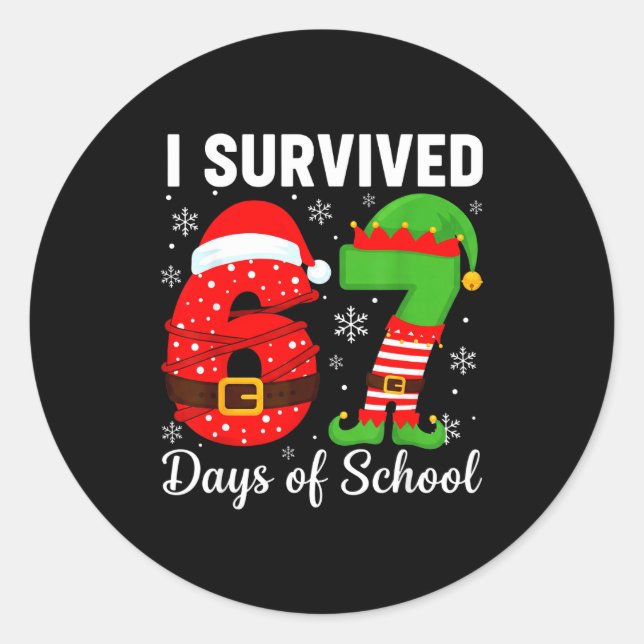 Pegatina Redonda I Survived 67 Days Of School Funny Elf Christmas S (Anverso)