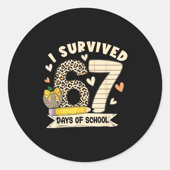 Pegatina Redonda I Survived 67 Days Of School Funny Leopard Student (Anverso)