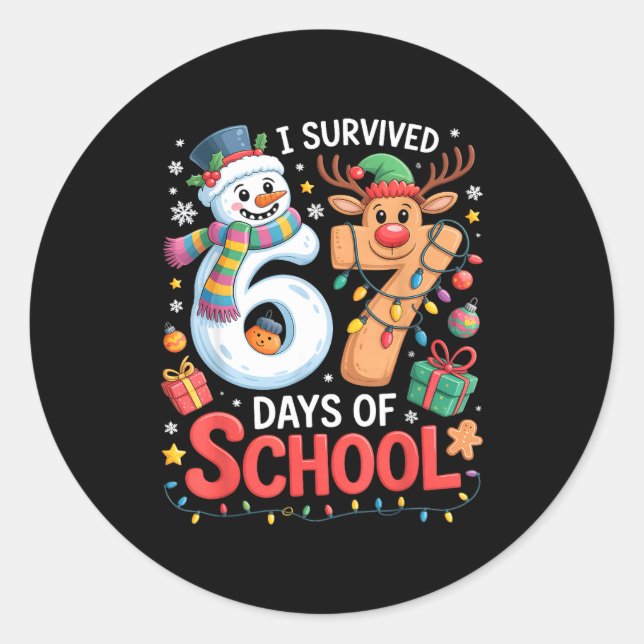 Pegatina Redonda I Survived 67 Days Of School Funny Meme Six Seven  (Anverso)