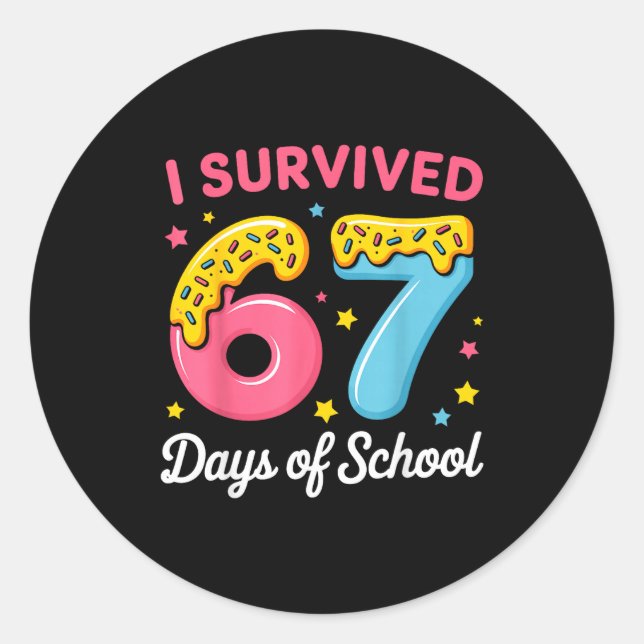 Pegatina Redonda I Survived 67 Days Of School Funny Meme Teacher St (Anverso)