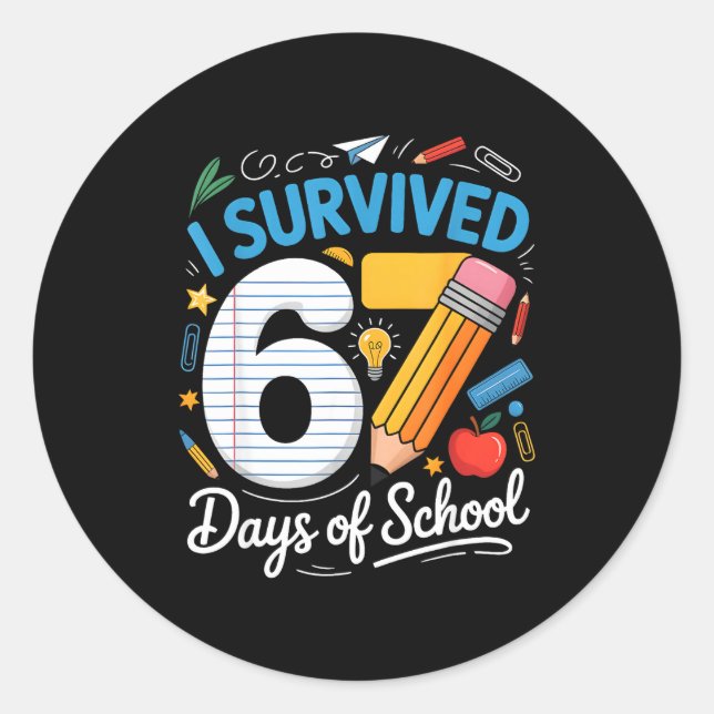 Pegatina Redonda I Survived 67 Days Of School Funny Meme Teacher St (Anverso)