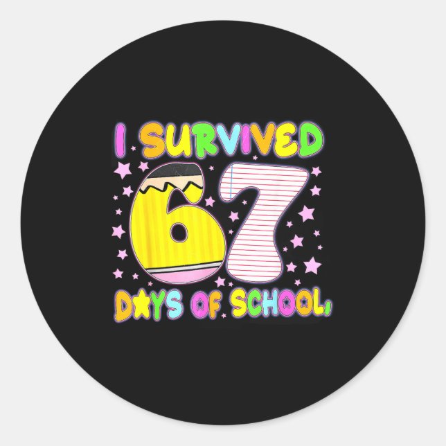Pegatina Redonda I Survived 67 Days Of School Funny Meme Teacher St (Anverso)