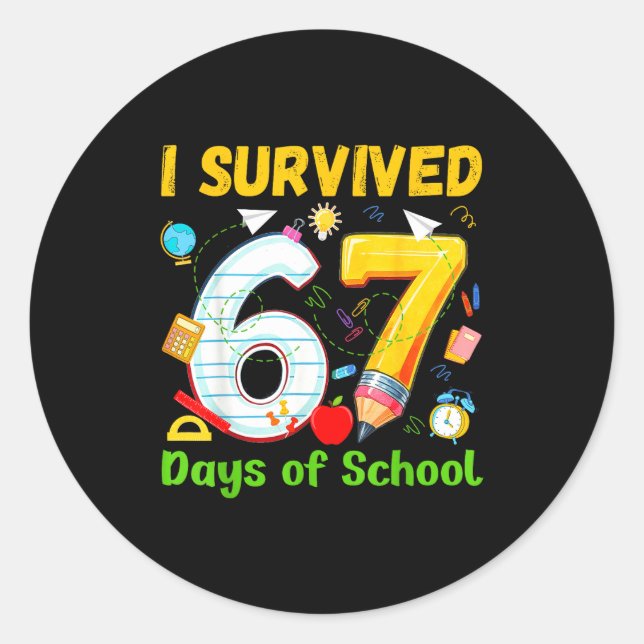 Pegatina Redonda I Survived 67 Days Of School Funny Meme Teacher St (Anverso)