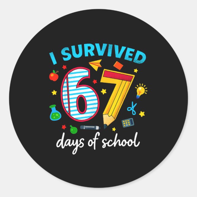 Pegatina Redonda I Survived 67 Days Of School Funny Meme Teacher St (Anverso)