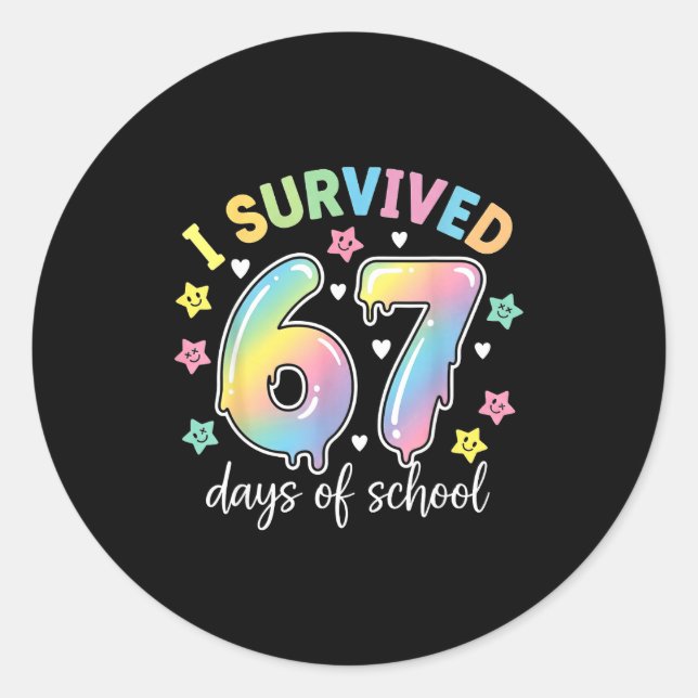 Pegatina Redonda I Survived 67 Days Of School Funny Meme Teacher St (Anverso)