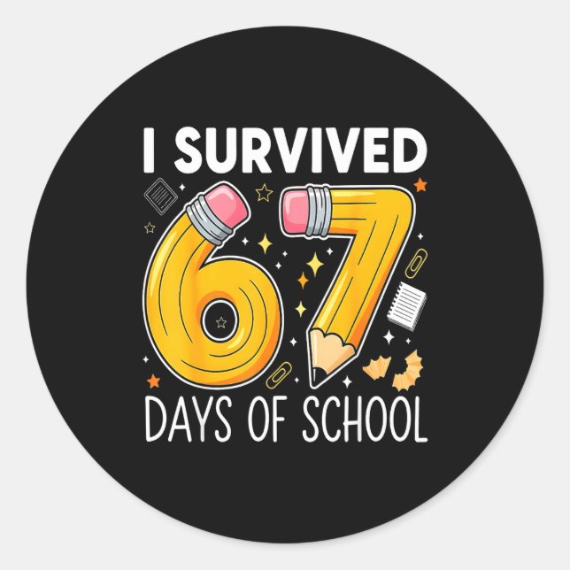 Pegatina Redonda I Survived 67 Days Of School Funny Meme Teacher St (Anverso)