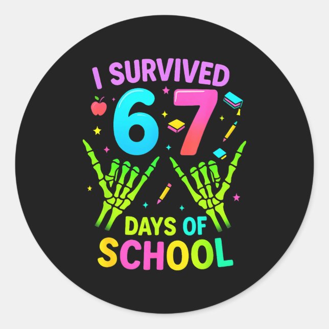 Pegatina Redonda I Survived 67 Days Of School Funny Meme Teacher St (Anverso)